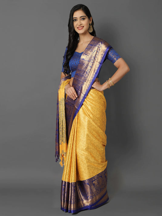 Villagius Jaccard Jaccard Embellished Zari Work Partywear Cotton Silk Yellow Colour Aurasonam_Yellow Saree