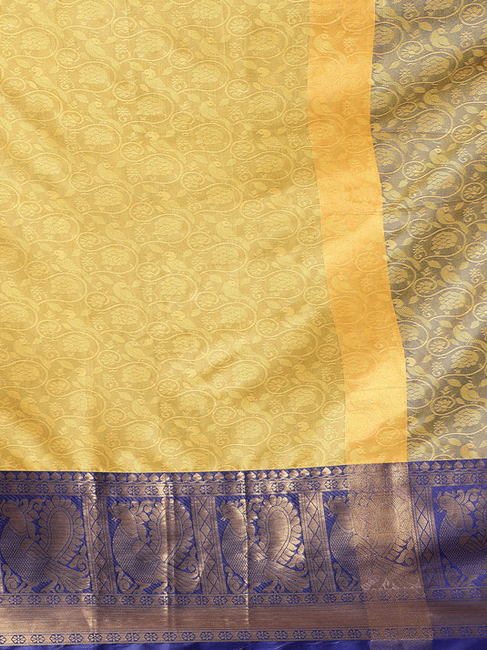 Villagius Jaccard Jaccard Embellished Zari Work Partywear Cotton Silk Yellow Colour Aurasonam_Yellow Saree