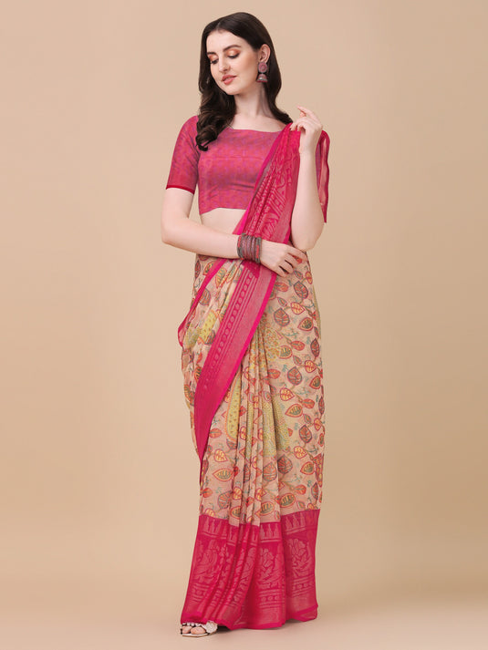 Villagius Printed Zari Border Festive Chiffon Pink Color CF1100_PINK Saree