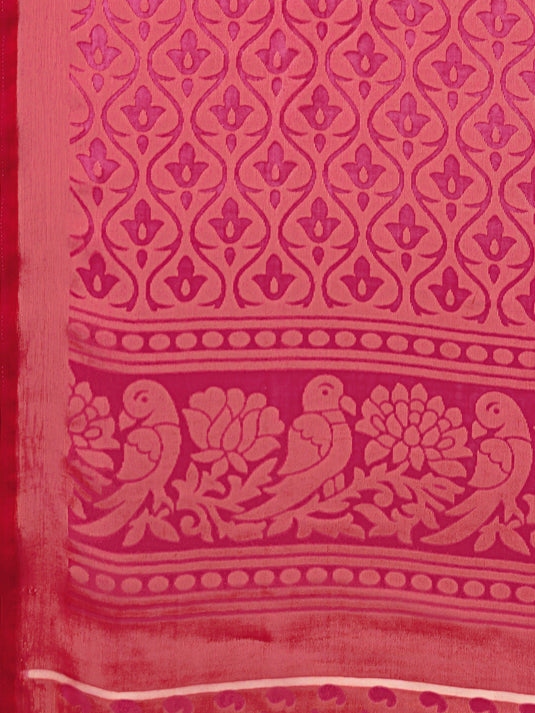 Villagius Printed Zari Border Festive Chiffon Pink Color CF1100_PINK Saree
