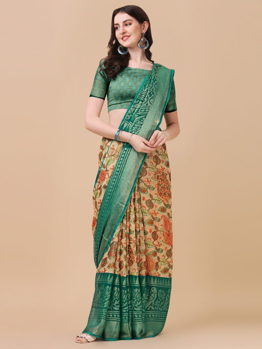 Villagius Printed Printed Zari Border Festive Chiffon Rama Colour Cf1100_Rama Saree