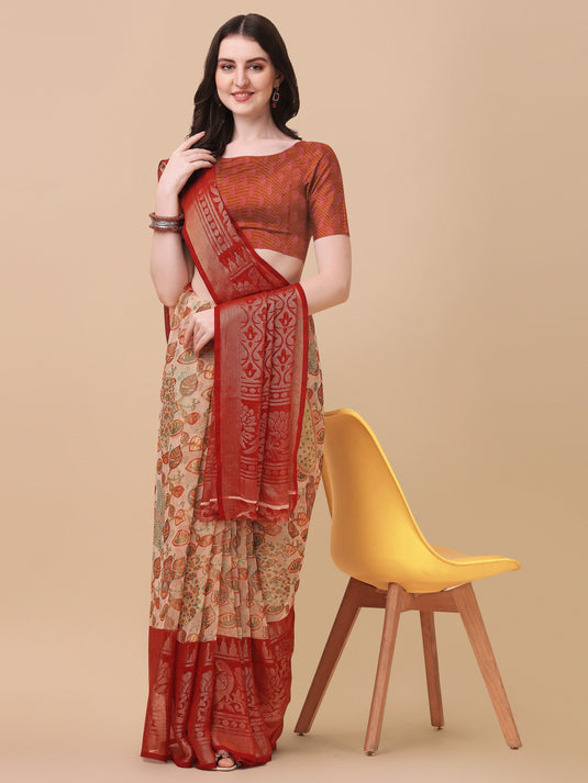 Villagius Printed Printed Zari Border Festive Chiffon Red Colour Cf1100_Red Saree