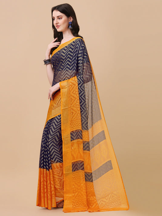 Villagius Printed Zari Border Festive Chiffon Musturd Color CF1200_MUSTARD Saree