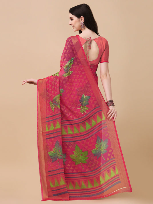 Villagius Printed Zari Border Festive Chiffon Pink Color CF1300_PINK Saree