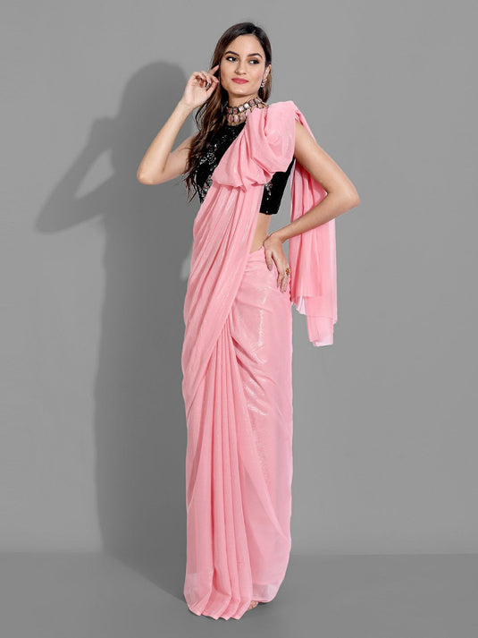 Villagius Sequence Embroidery Partywear Silk Babypink Color CHAMAK_BABYPINK Saree