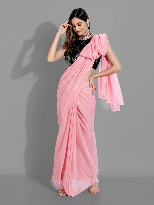 Villagius Sequence Embroidery Partywear Silk Babypink Color CHAMAK_BABYPINK Saree