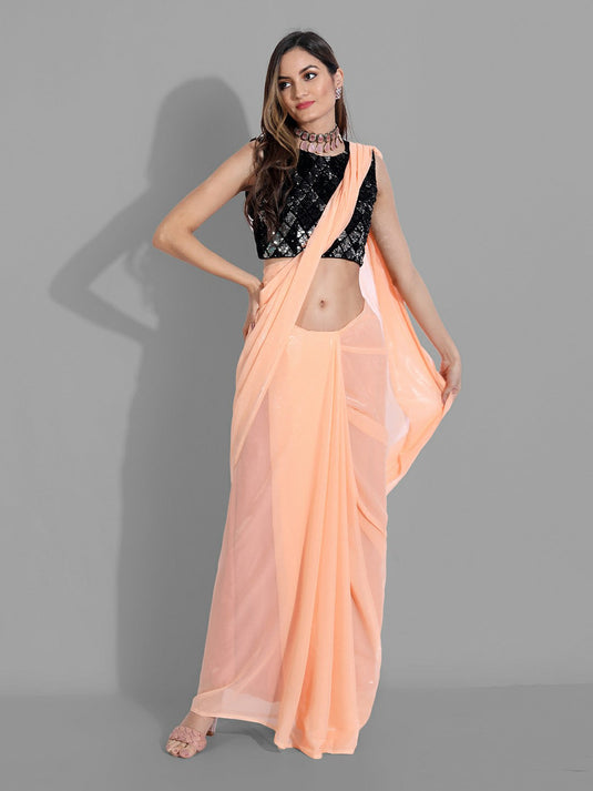 Villagius Sequence Embroidery Partywear Silk Peach Color CHAMAK_PEACH Saree