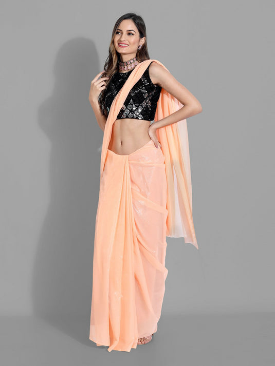 Villagius Sequence Embroidery Partywear Silk Peach Color CHAMAK_PEACH Saree