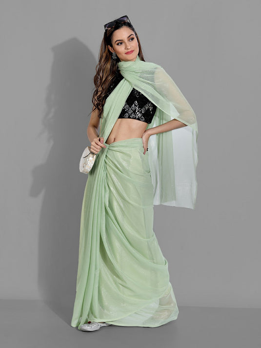 Villagius Sequence Embroidery Partywear Silk Pista Color CHAMAK_PISTA Saree