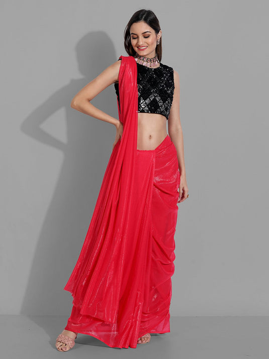 Villagius Sequence Embroidery Partywear Silk Red Color CHAMAK_RED Saree