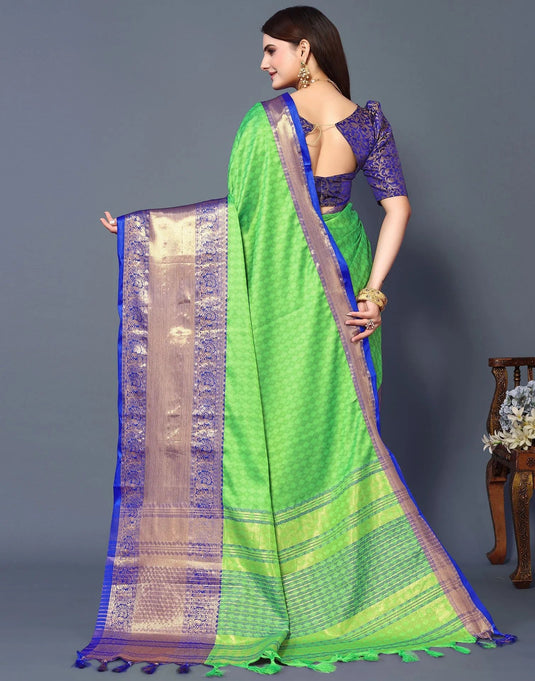 Villagius Jaccard Jaccard Embellished Zari Work Partywear Cotton Silk Parrot Colour Chavi_Parrotblue Saree