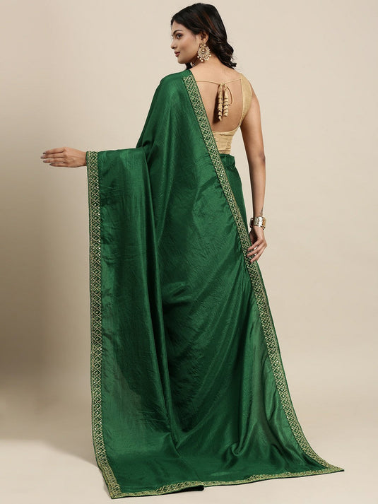 Villagius Embrodery  Sequence Partywear Silk Green Color CODING_GREEN Saree