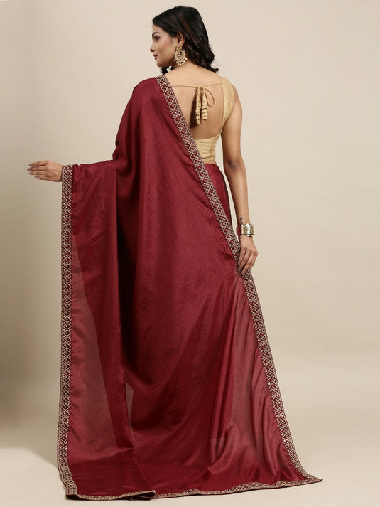 Villagius Embrodery  Sequence Partywear Silk Maroon Color CODING_MAROON Saree