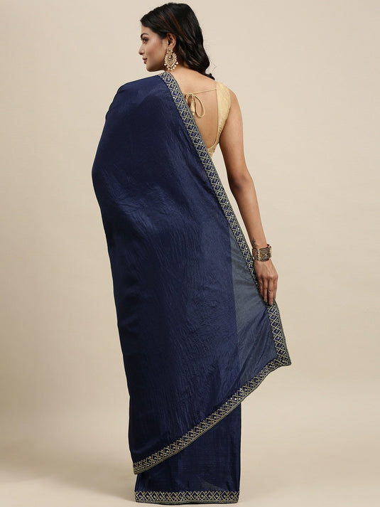 Villagius Embrodery  Sequence Partywear Silk Navy Blue Color CODING_NAVY Saree