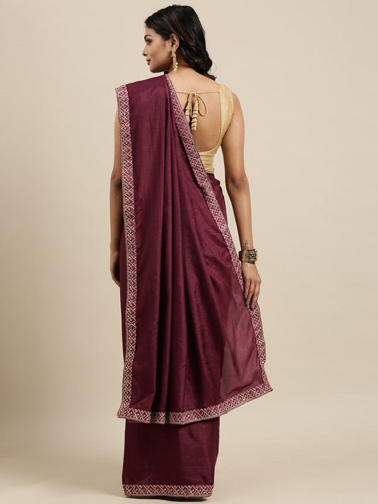 Villagius Embrodery  Sequence Partywear Silk Wine Color CODING_WINE Saree