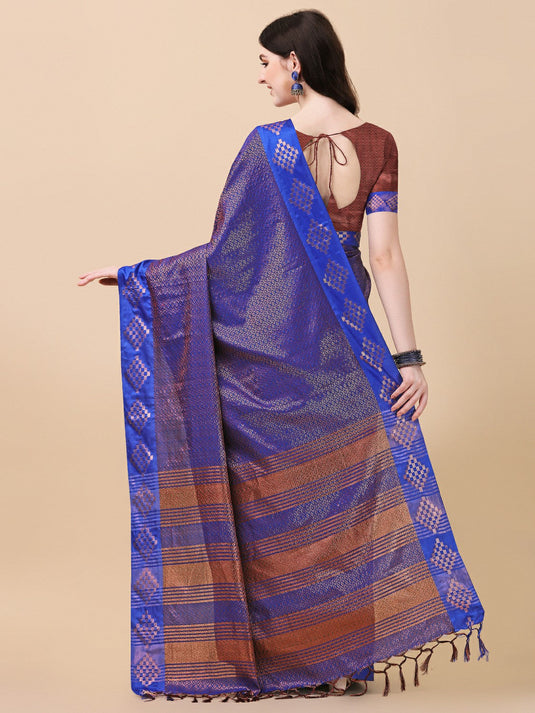 Villagius Woven Zari Border Everyday Cotton Silk Blue Color COPPER_BLUE Saree