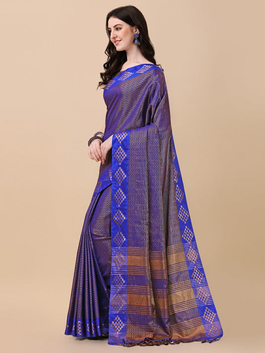 Villagius Woven Zari Border Everyday Cotton Silk Blue Color COPPER_BLUE Saree