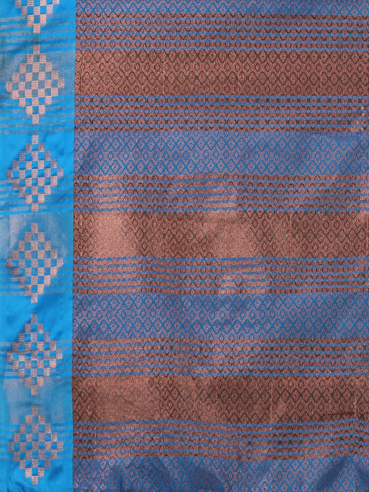 Villagius Woven Zari Border Everyday Cotton Silk Turquoise Color COPPER_FIROZI Saree