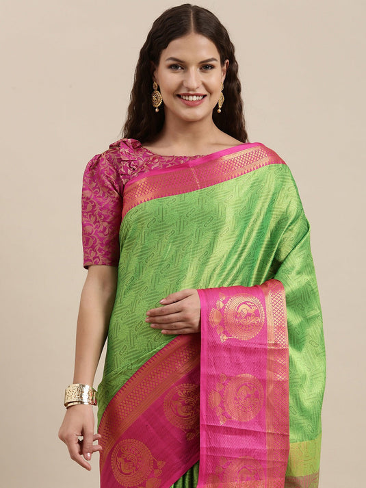 Villagius Jaccard Jaccard Embellished Zari Work Partywear Cotton Silk Parrot Colour Dankamore_Parrot Saree