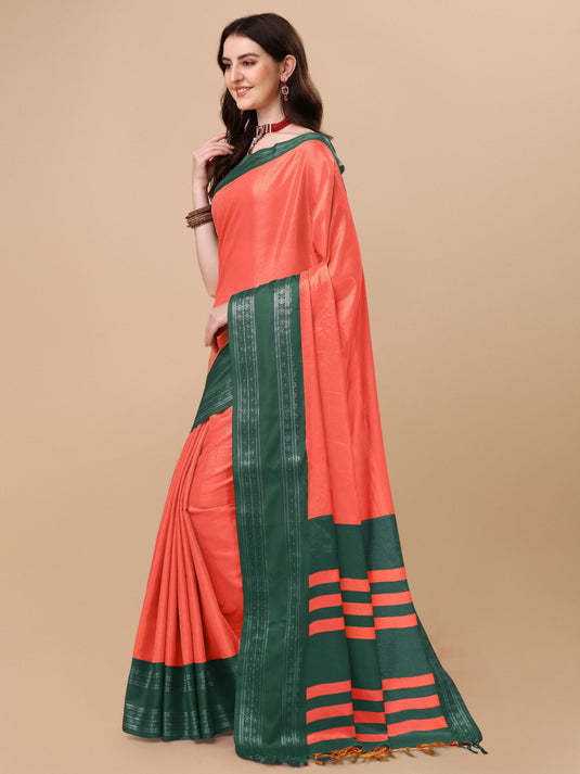 Villagius Woven Zari Border Everyday Cotton Silk Gajari Color DEVAKI_GAJARIGREEN Saree