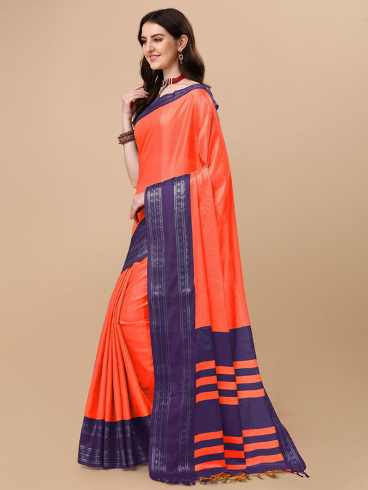 Villagius Woven Zari Border Everyday Cotton Silk Gajari Color DEVAKI_GAJARIPURPLE Saree