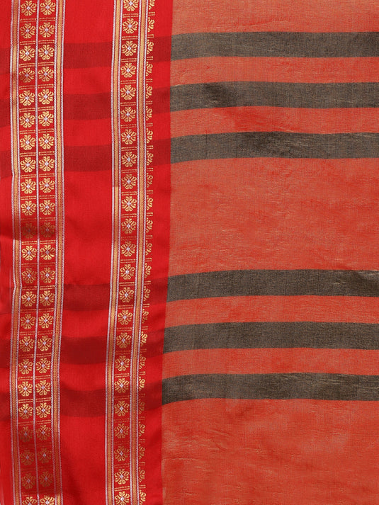 Villagius Woven Zari Border Everyday Cotton Silk Olive Color DEVAKI_OLIVERED Saree