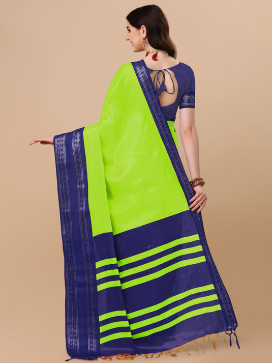 Villagius Woven Zari Border Everyday Cotton Silk Parrot Color DEVAKI_PARROTNAVY Saree