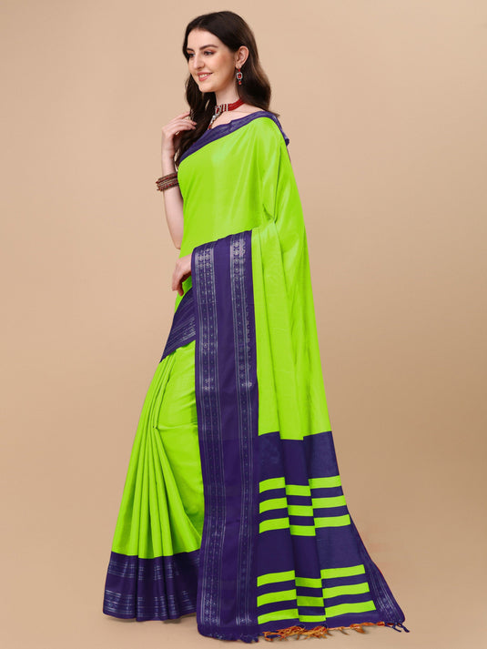 Villagius Woven Zari Border Everyday Cotton Silk Parrot Color DEVAKI_PARROTNAVY Saree