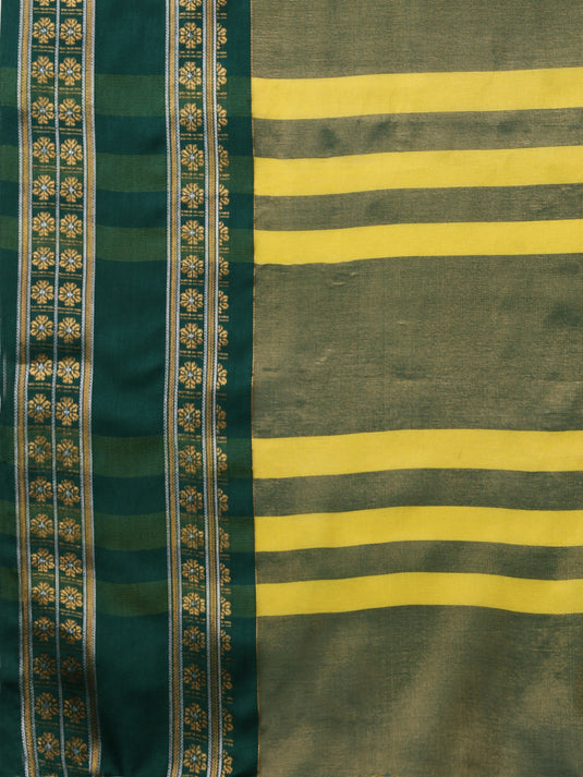 Villagius Woven Zari Border Everyday Cotton Silk Yellow Color DEVAKI_YELOWGREEN Saree