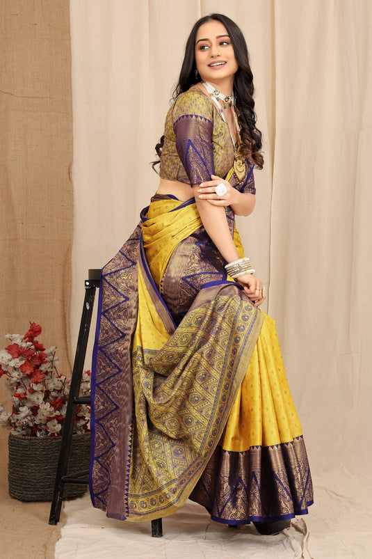 Villagius Jaccard Jaccard Embellished Zari Work Partywear Cotton Silk Yellow Colour Egypt_Yellow Saree