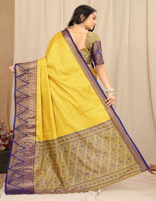 Villagius Jaccard Jaccard Embellished Zari Work Partywear Cotton Silk Yellow Colour Egypt_Yellow Saree