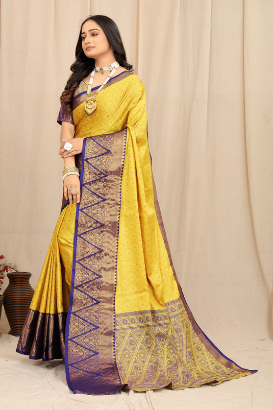 Villagius Jaccard Jaccard Embellished Zari Work Partywear Cotton Silk Yellow Colour Egypt_Yellow Saree