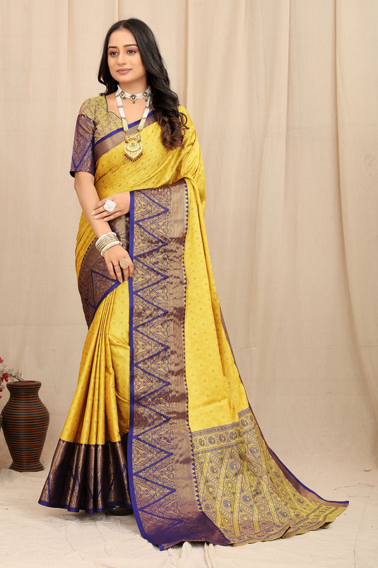 Villagius Jaccard Jaccard Embellished Zari Work Partywear Cotton Silk Yellow Colour Egypt_Yellow Saree