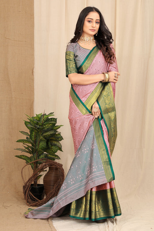 Villagius Jaccard Jaccard Embellished Zari Work Partywear Cotton Silk Gajari Colour Fudaru_Gajari Saree