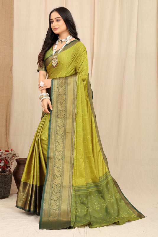 Villagius Jaccard Jaccard Embellished Zari Work Partywear Cotton Silk Lime Colour Fudaru_Lemon Saree