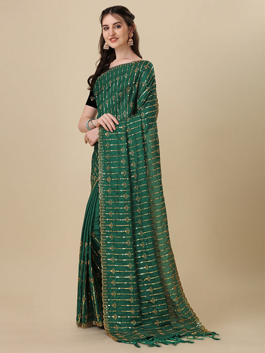 Embrodery Zari Work Partywear Silk Saree