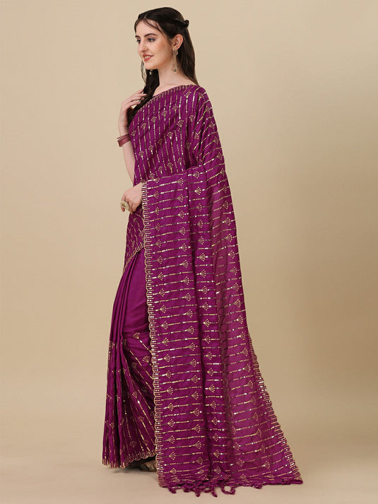 Embrodery Zari Work Partywear Silk Saree