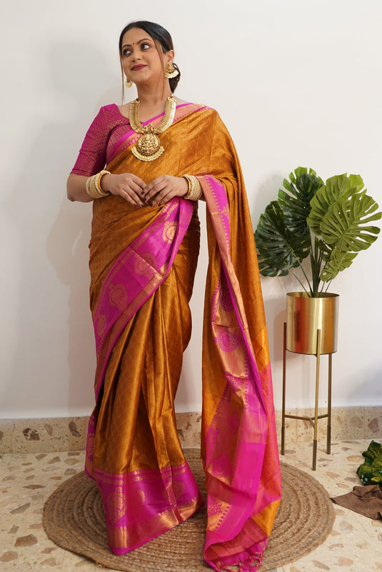 Villagius Influencer Jaccard Embellished Zari Work Partywear Cotton Silk Gold Colour Geetaanj_Gp Saree