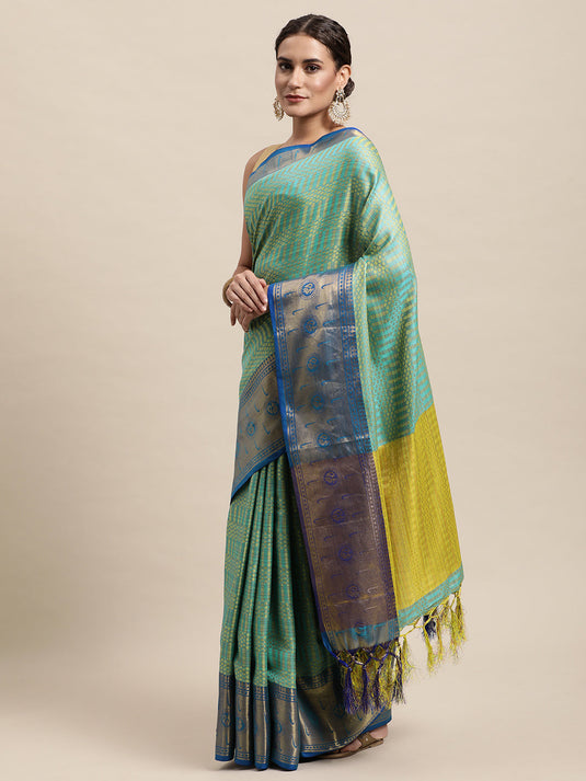 Villagius Jaccard Jaccard Embellished Zari Work Partywear Cotton Silk Turquoise Colour Hocky_Firozi Saree