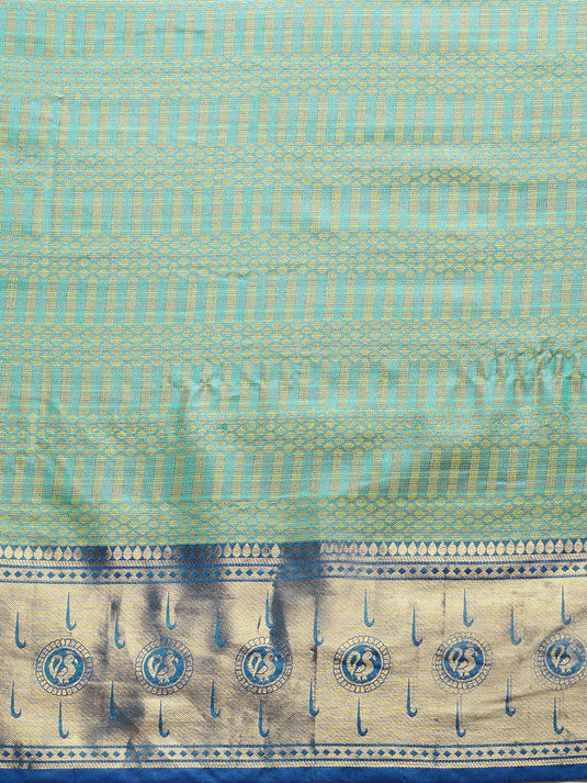 Villagius Jaccard Jaccard Embellished Zari Work Partywear Cotton Silk Turquoise Colour Hocky_Firozi Saree