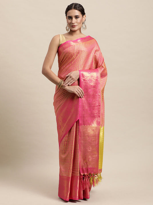 Villagius Jaccard Jaccard Embellished Zari Work Partywear Cotton Silk Pink Colour Hocky_Pink Saree