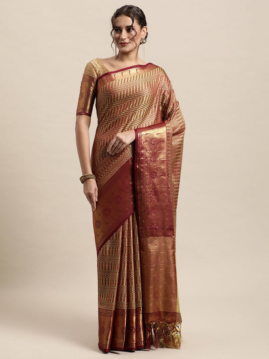 Villagius Jaccard Jaccard Embellished Zari Work Partywear Cotton Silk Wine Colour Hocky_Wine Saree