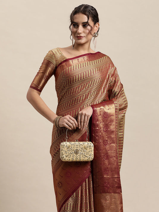 Villagius Jaccard Jaccard Embellished Zari Work Partywear Cotton Silk Wine Colour Hocky_Wine Saree