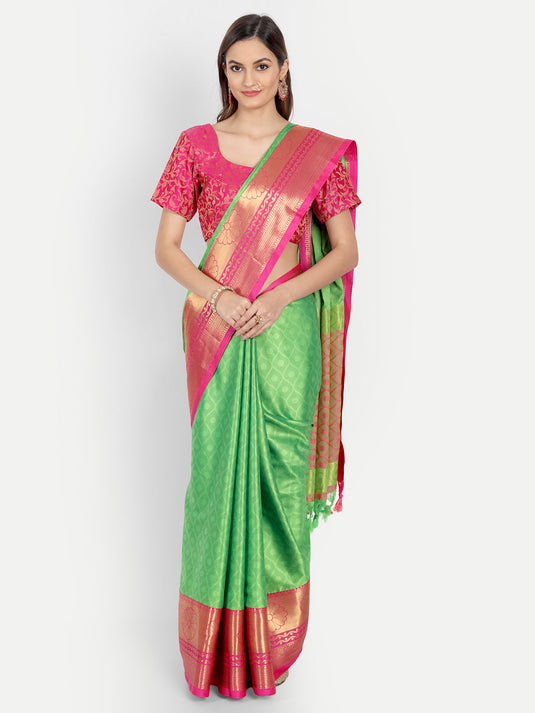 Villagius Jaccard Jaccard Embellished Zari Work Partywear Cotton Silk Parrot Colour Honeybee_Parrot Saree