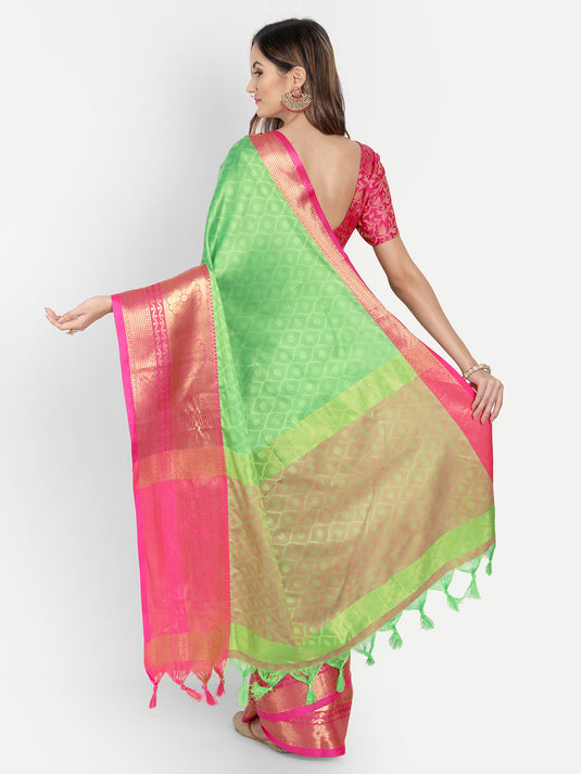 Villagius Jaccard Jaccard Embellished Zari Work Partywear Cotton Silk Parrot Colour Honeybee_Parrot Saree