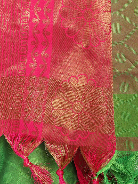 Villagius Jaccard Jaccard Embellished Zari Work Partywear Cotton Silk Parrot Colour Honeybee_Parrot Saree