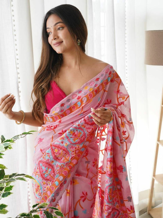 Villagius Pink Temptation Banarasi Saree