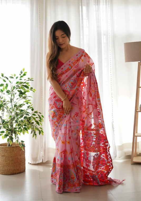 Villagius Pink Temptation Banarasi Saree