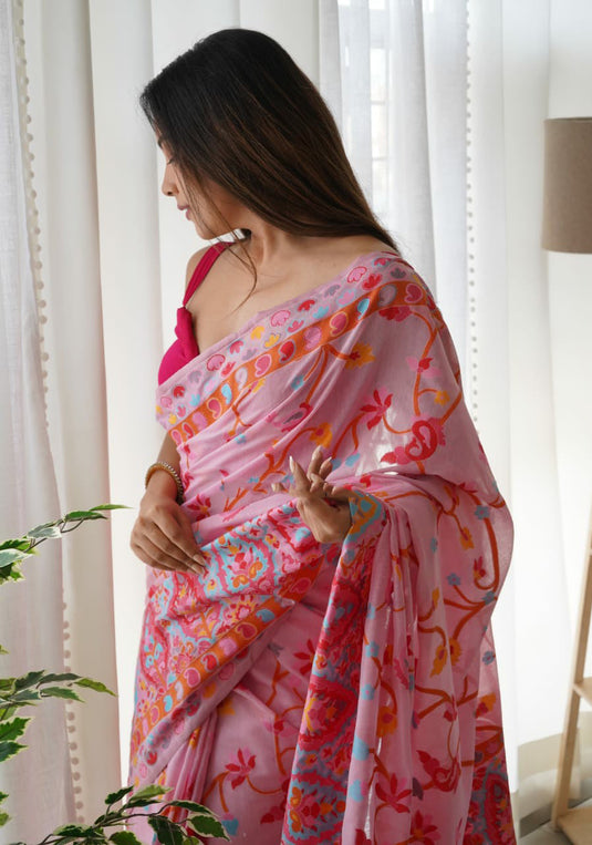 Villagius Pink Temptation Banarasi Saree