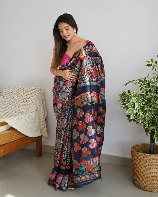 Villagius Blazing Bronze Banarasi Silk Sari